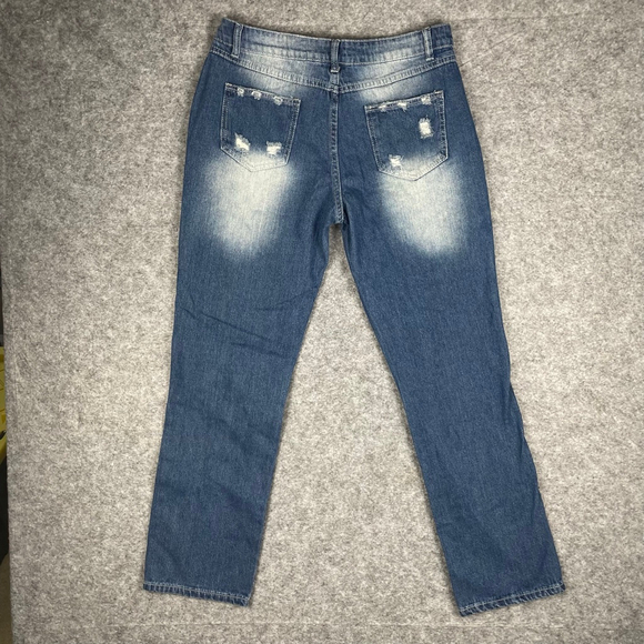 Wear Jeans Women’s L Distressed Honeycomb Patchwork Grunge Soccer Denim Jeans - Picture 7 of 9